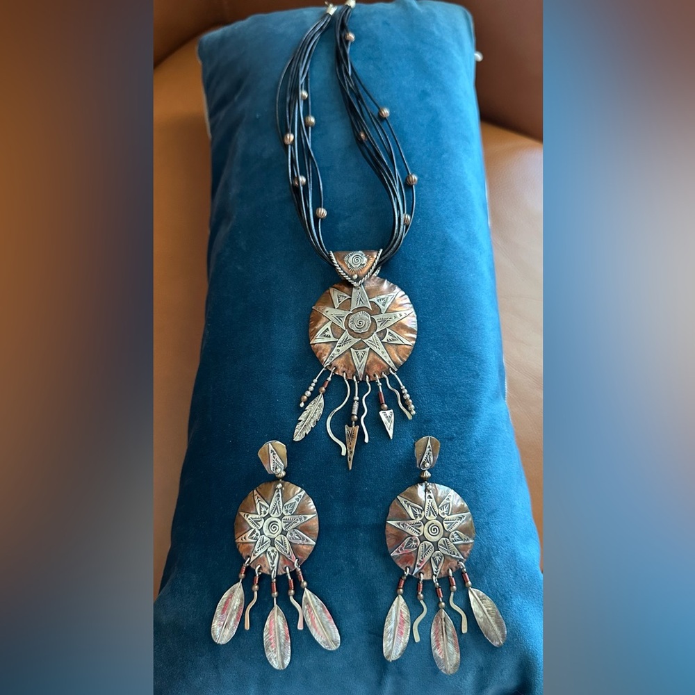 Earrings and Nicklace Jewelry Set -“Princess Warrior “ /Boho, Western, Native . - Picture 3 of 15